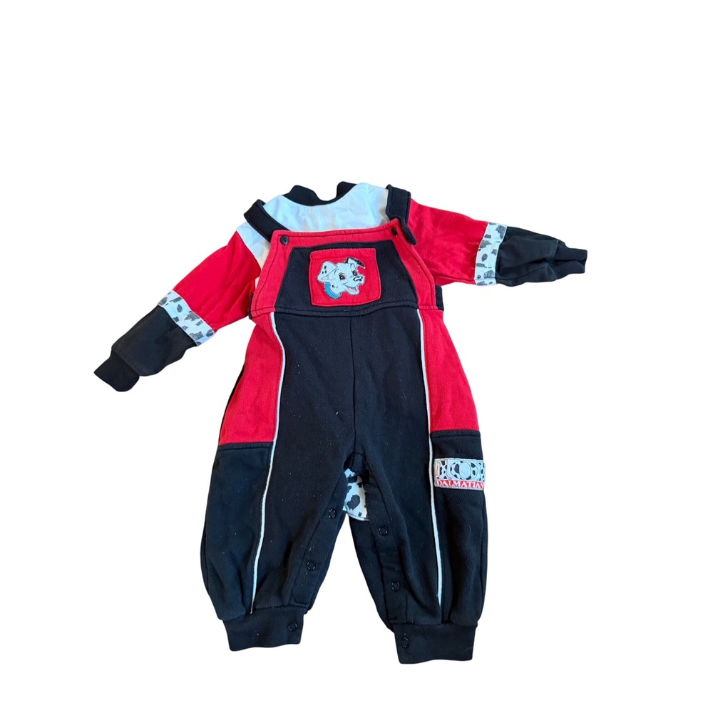 Vintage Disney 101 Dalmatians 2 Piece Overall Set Red Black 18‎ Months Baby Kids